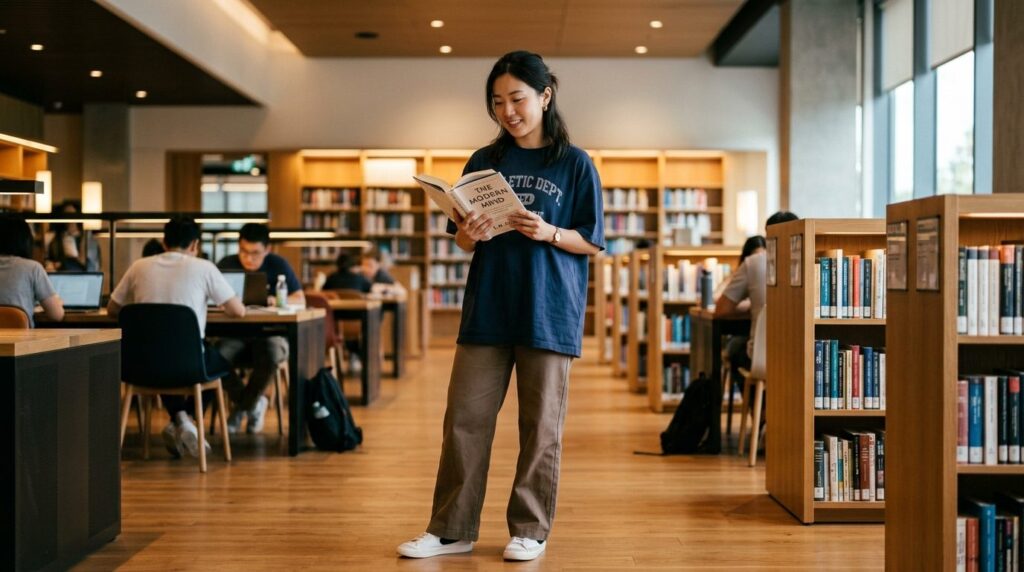 Young professional woman wearing an oversized navy t-shirt s