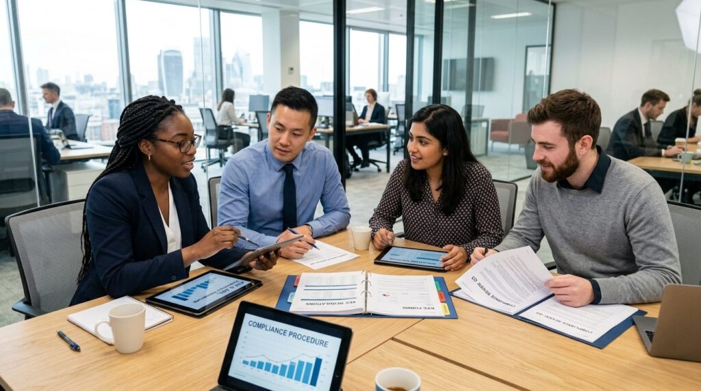 Diverse group of young professionals in a bank or financial 