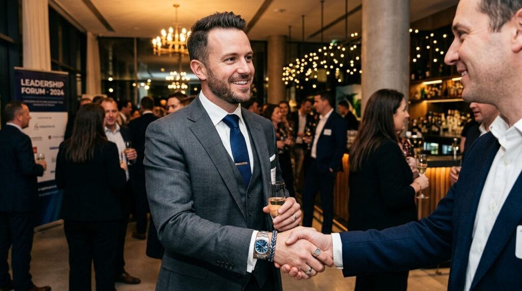 Well-dressed professional man in business attire at a networ
