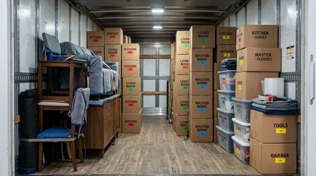 Professional photograph of a well-organized moving truck int