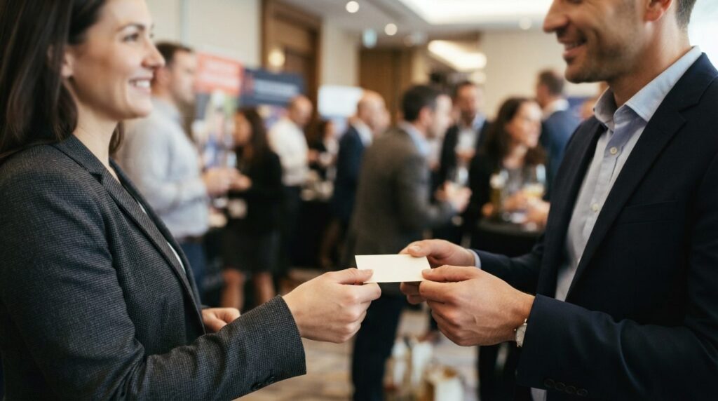 Close-up shot of business professionals exchanging business 