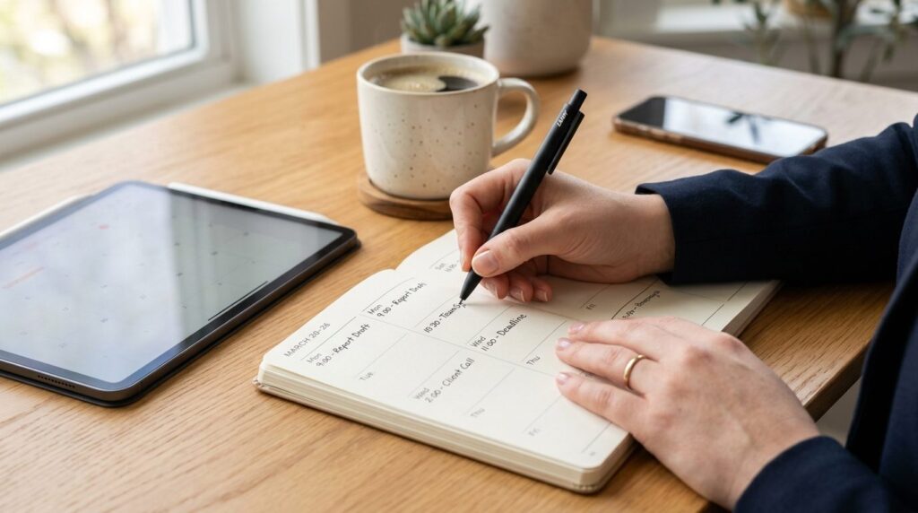 Photorealistic stock photo, 16:9, close-up of hands writing 