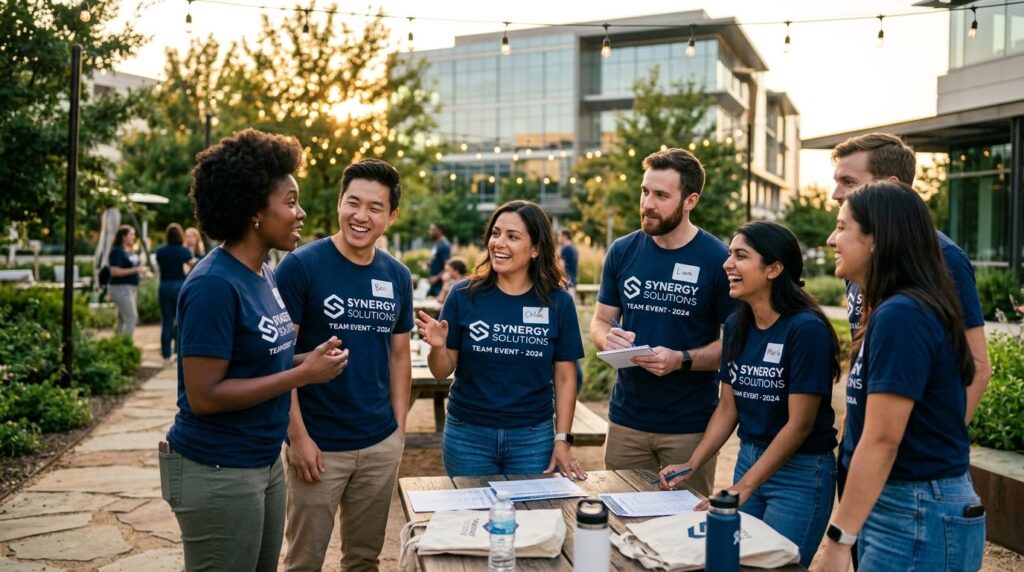 Diverse group of professionals at a corporate team building